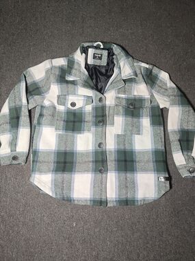 Men’s Hurley Lined Flannel Button Up Shirt Jacket Size XL Green White Shacket